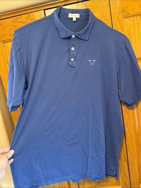 Peter Millar Blue Short-Sleeve Polo with Bull Logo- XXL